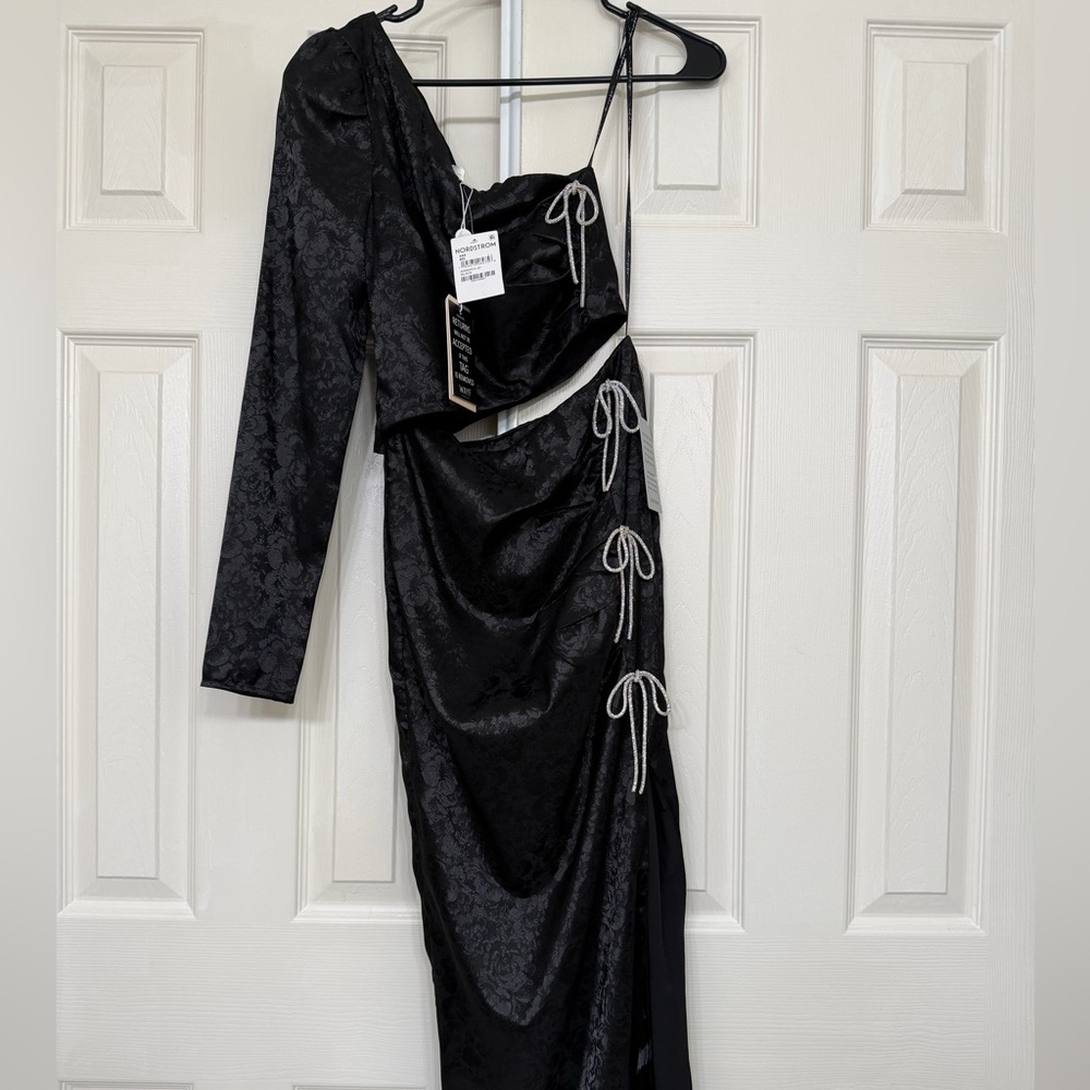 Wayf Black Satin Dress with Silver Details